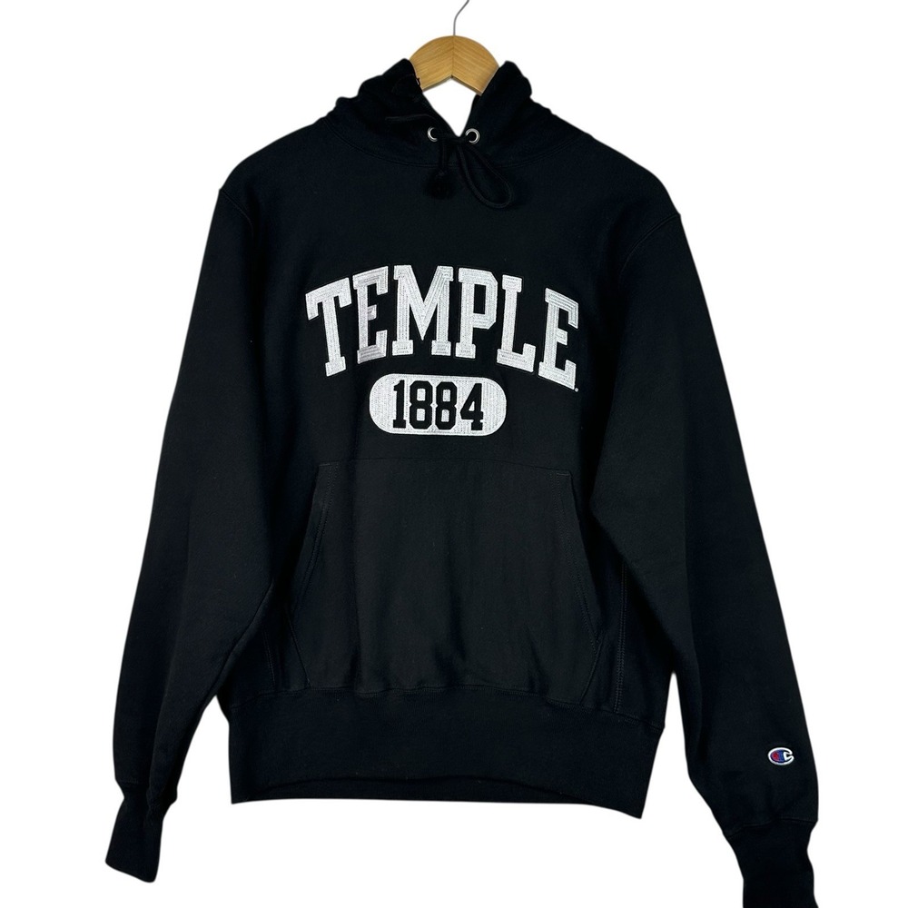 Champion Reverse Weave Temple‎ University Hoodie S Black 1884 Embroidered Logo
